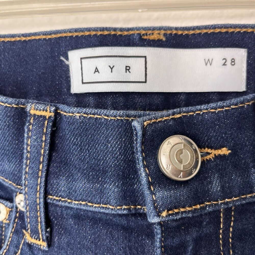 AYR Women's Dark Wash Blue Denim Stretch Slim Straight 5-Pocket Jeans Sz 28 - Picture 2 of 7